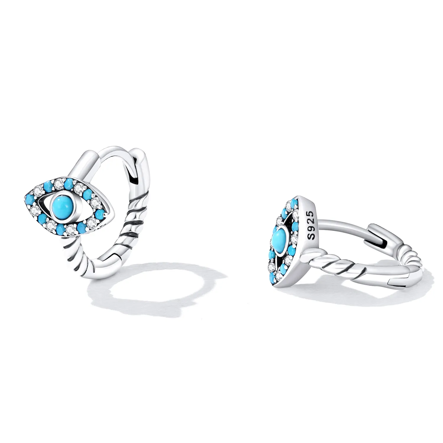 Pandora Style Turquoise Devil Eye Hoop Earrings - SCE1418