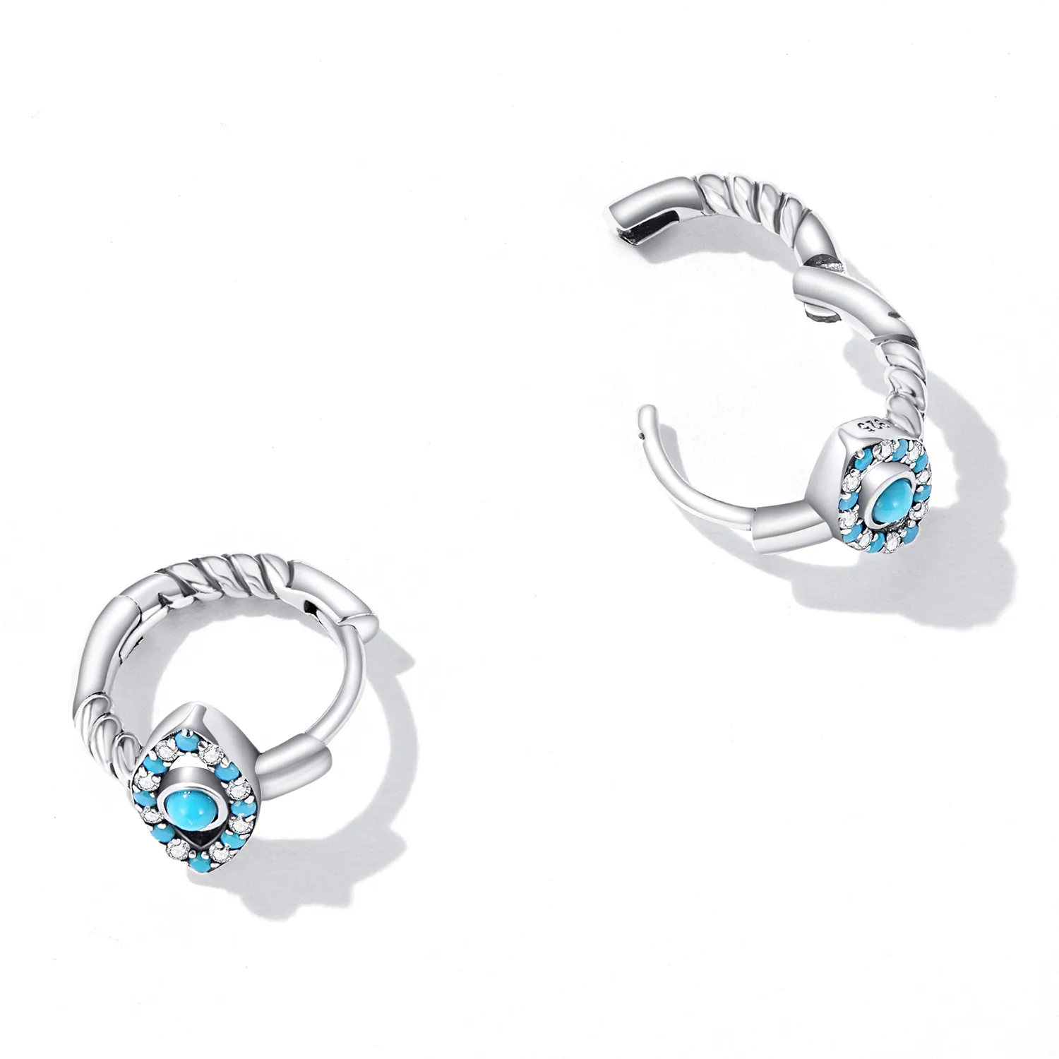 Pandora Style Turquoise Devil Eye Hoop Earrings - SCE1418