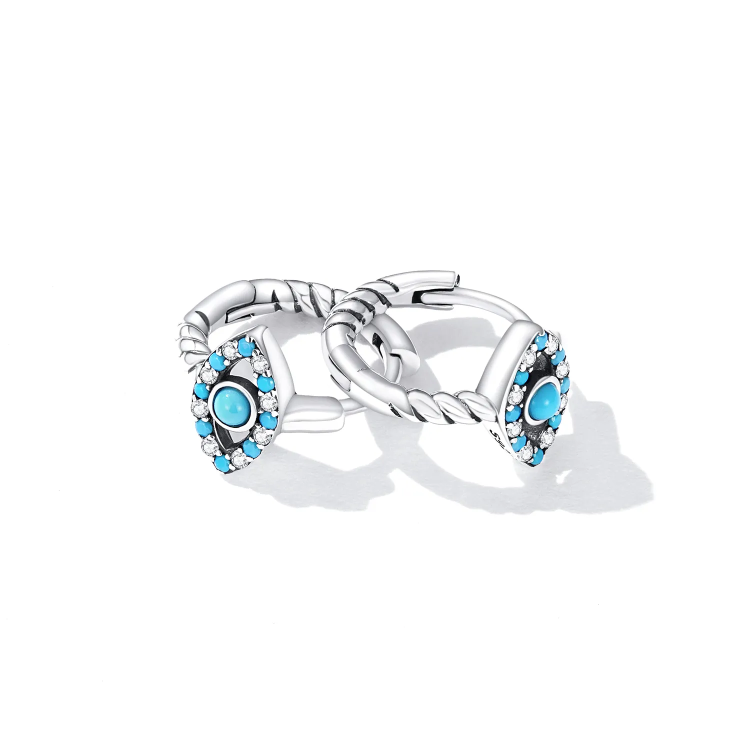 Pandora Style Turquoise Devil Eye Hoop Earrings - SCE1418