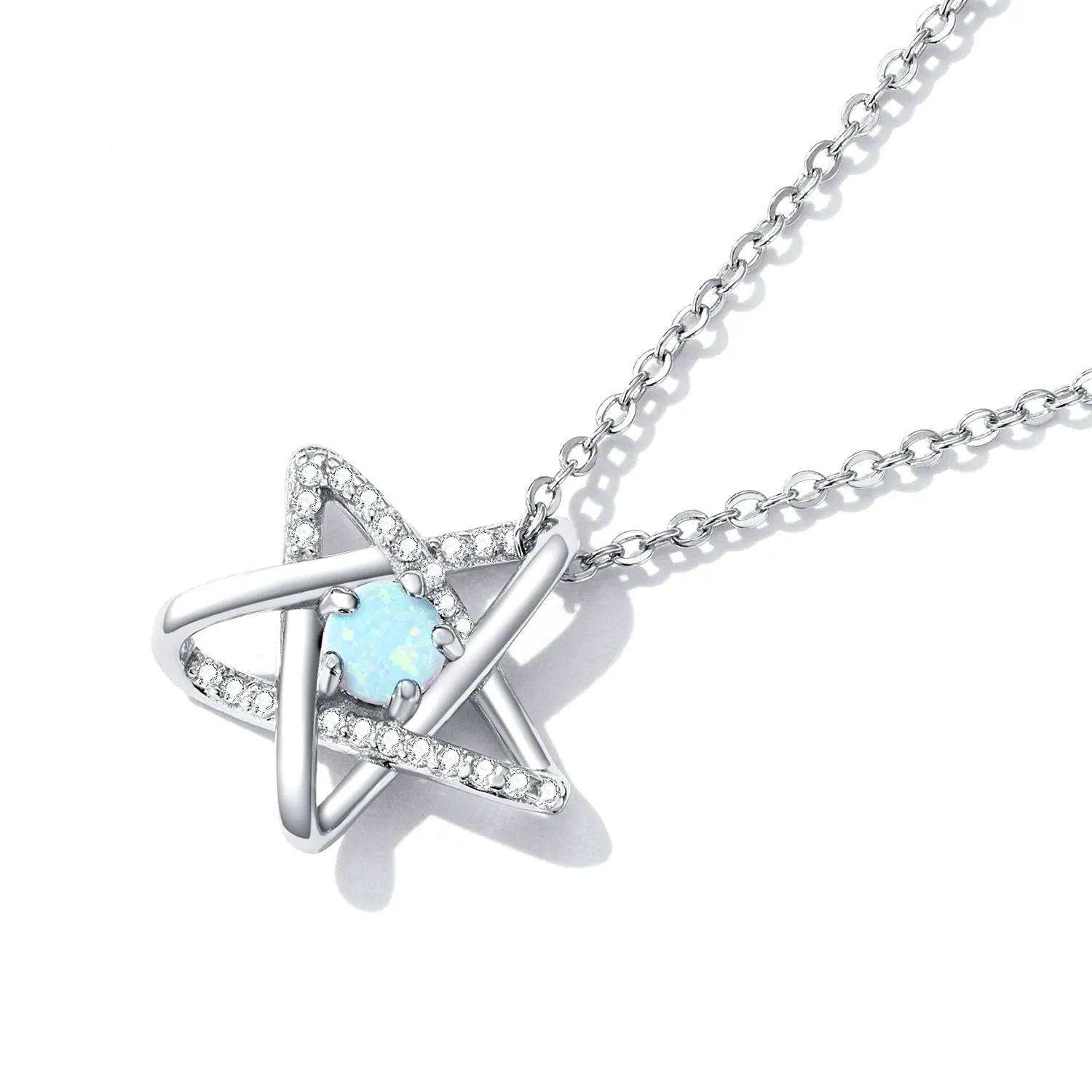 Pandora Style Opal Star Necklace - SCN473