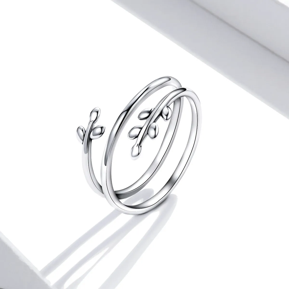 Pandora Style Circles of Leaves Open Ring - SCR755