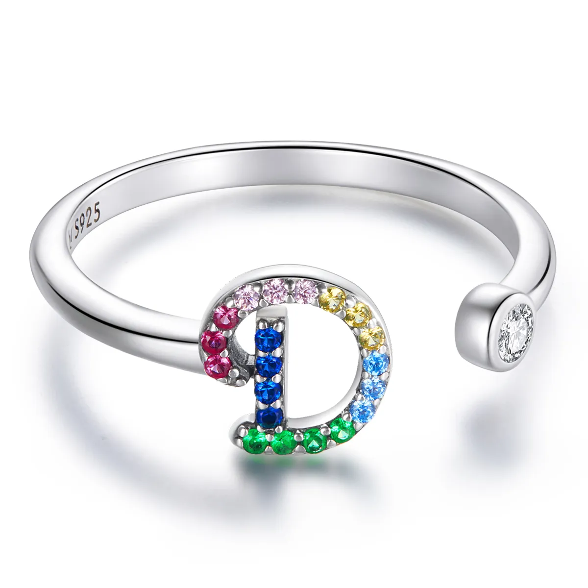 Pandora Style Colorful Letter-D Open Ring - SCR723-D