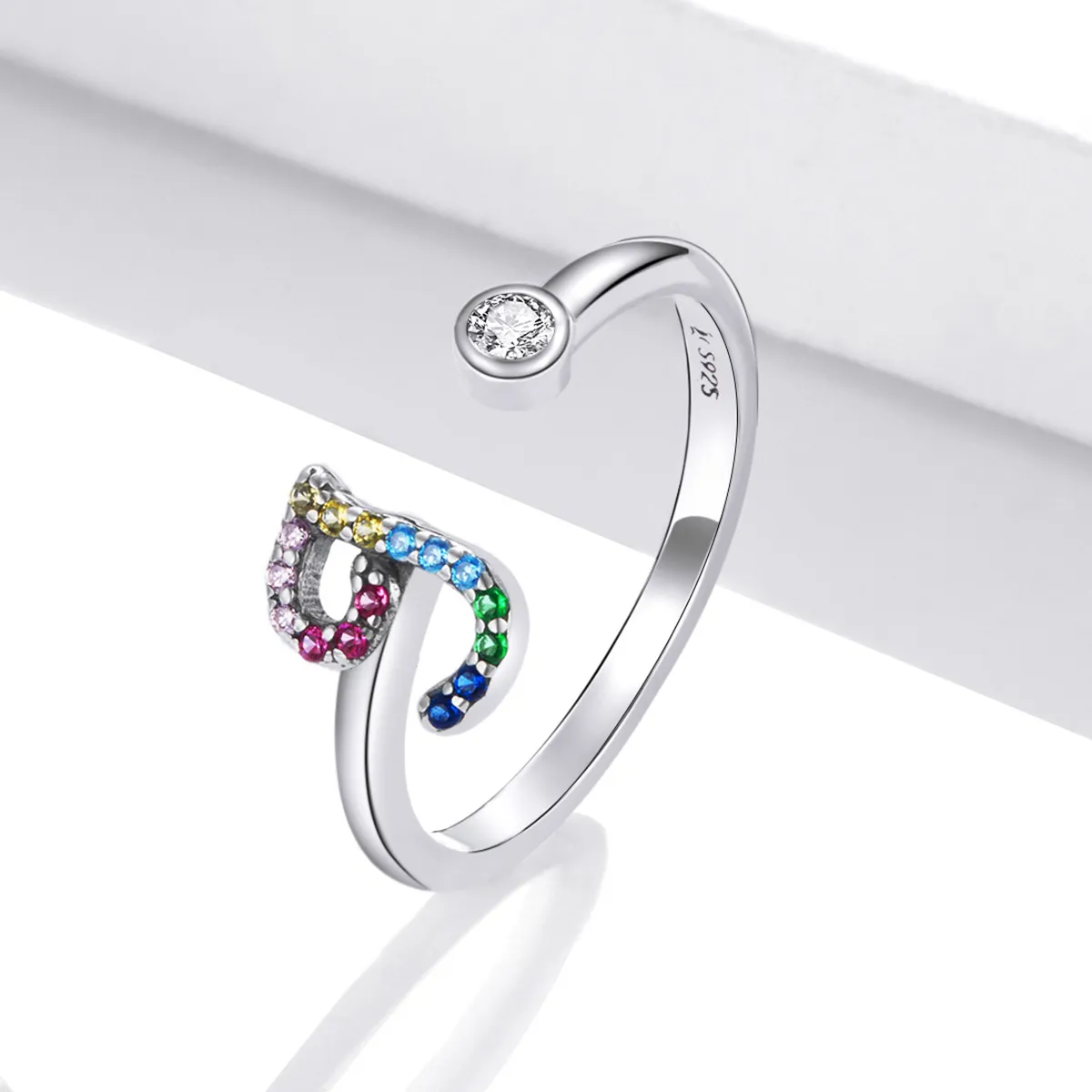 Pandora Style Colorful Letter-J Open Ring - SCR723-J