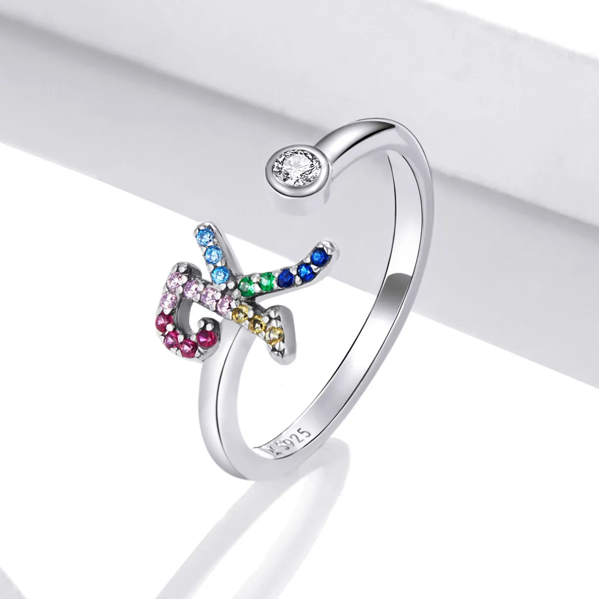 Pandora Style Colorful Letter-K Open Ring - SCR723-K