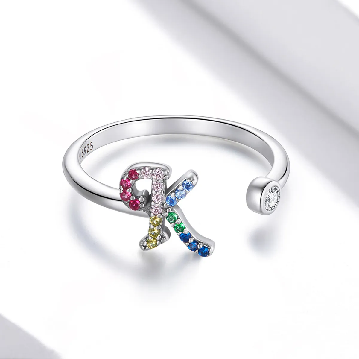 Pandora Style Colorful Letter-K Open Ring - SCR723-K