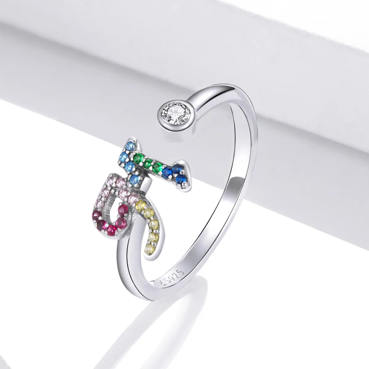 Pandora Style Colorful Letter-M Open Ring - SCR723-M