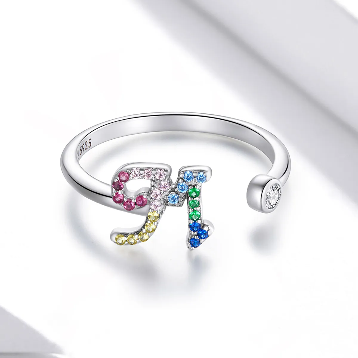 Pandora Style Colorful Letter-M Open Ring - SCR723-M