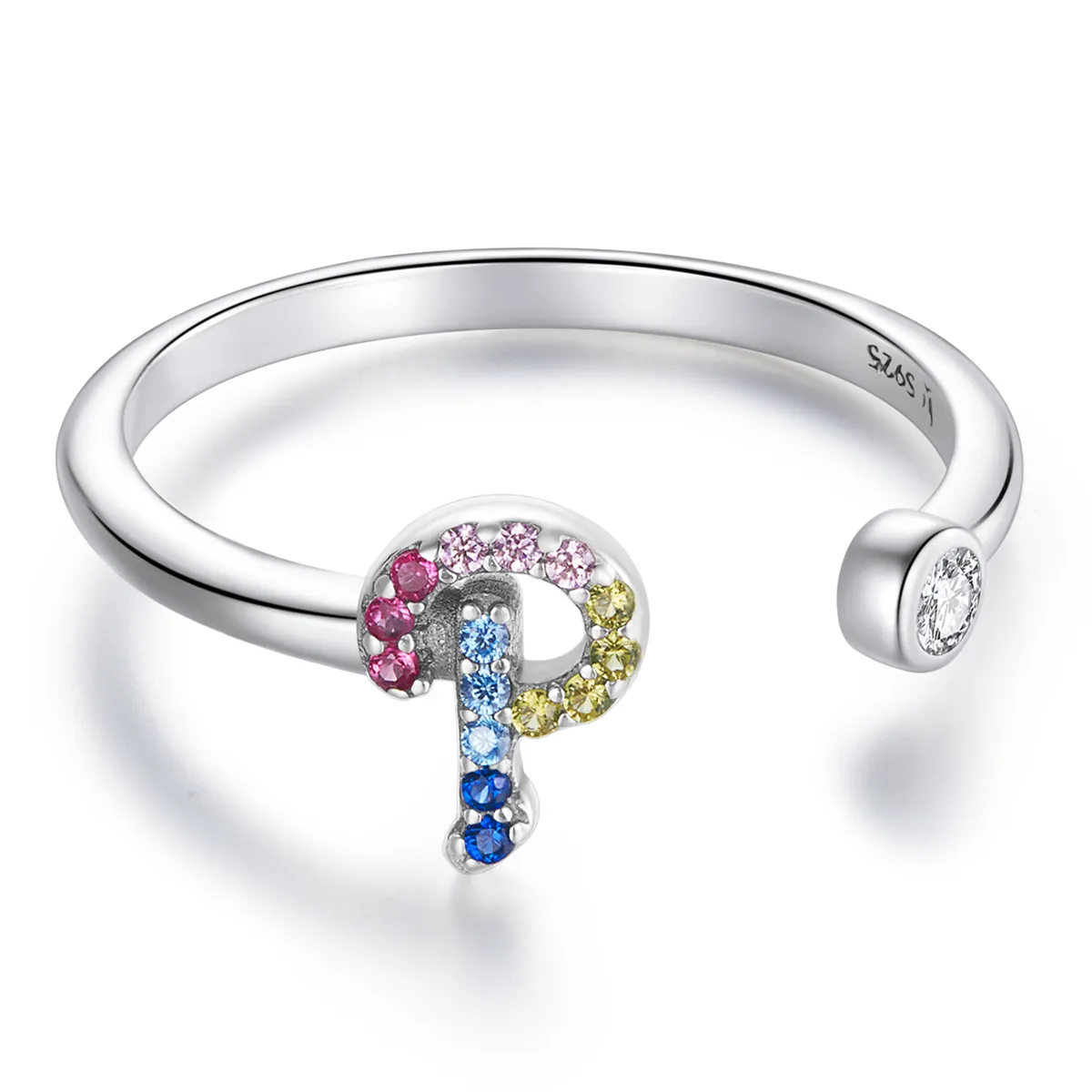 Pandora Style Colorful Letter-P Open Ring - SCR723-P