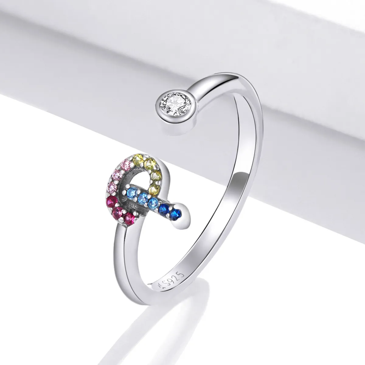 Pandora Style Colorful Letter-P Open Ring - SCR723-P