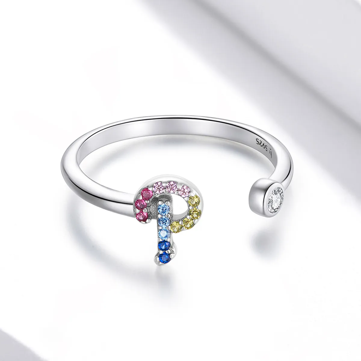 Pandora Style Colorful Letter-P Open Ring - SCR723-P