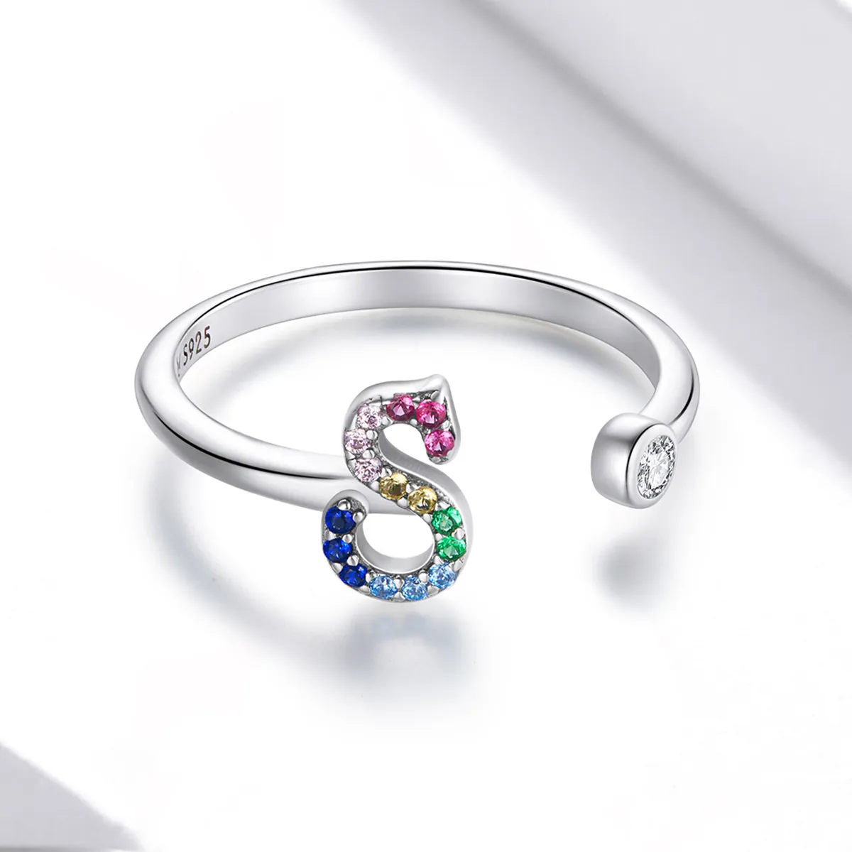 Pandora Style Colorful Letter-S Open Ring - SCR723-S