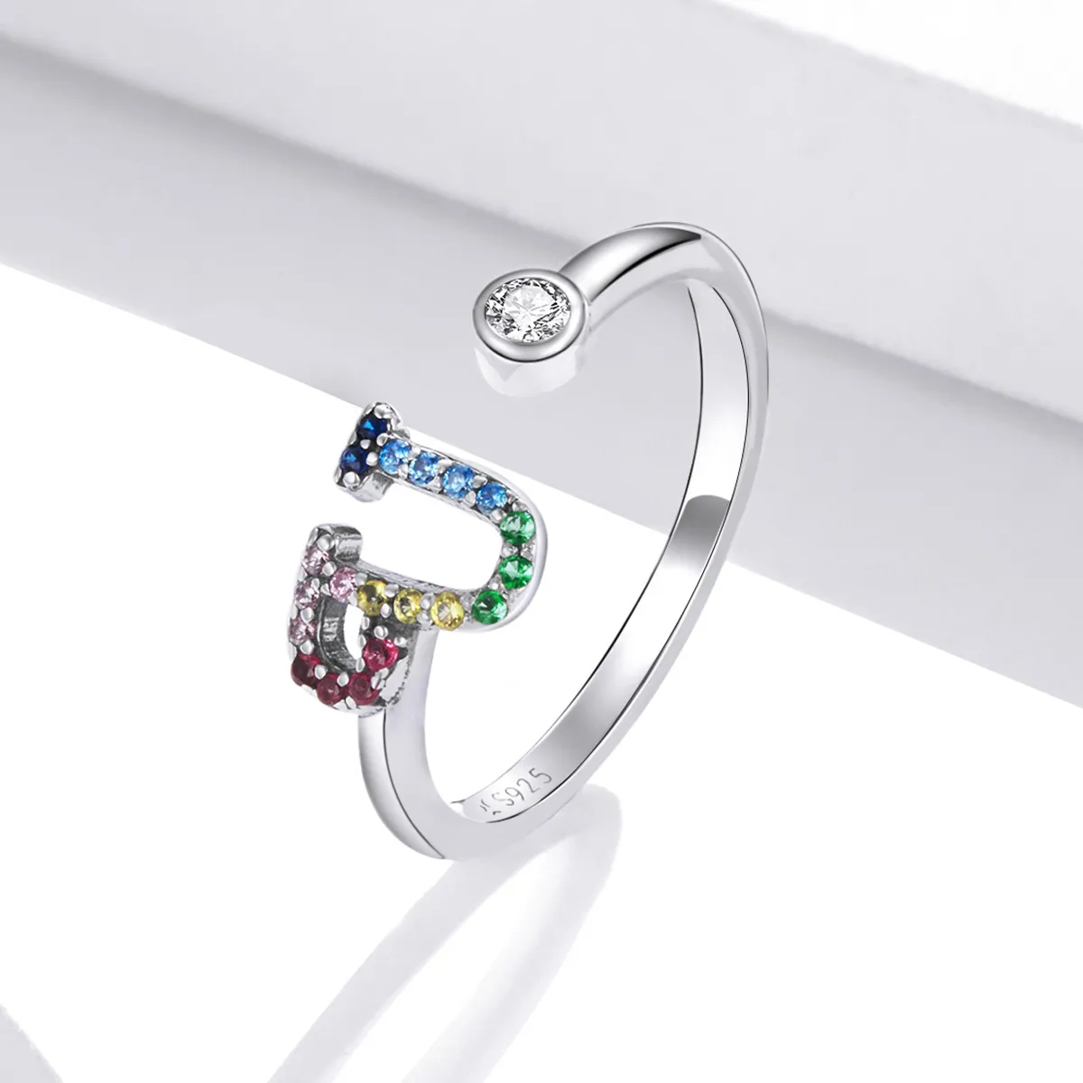 Pandora Style Colorful Letter-U Open Ring - SCR723-U