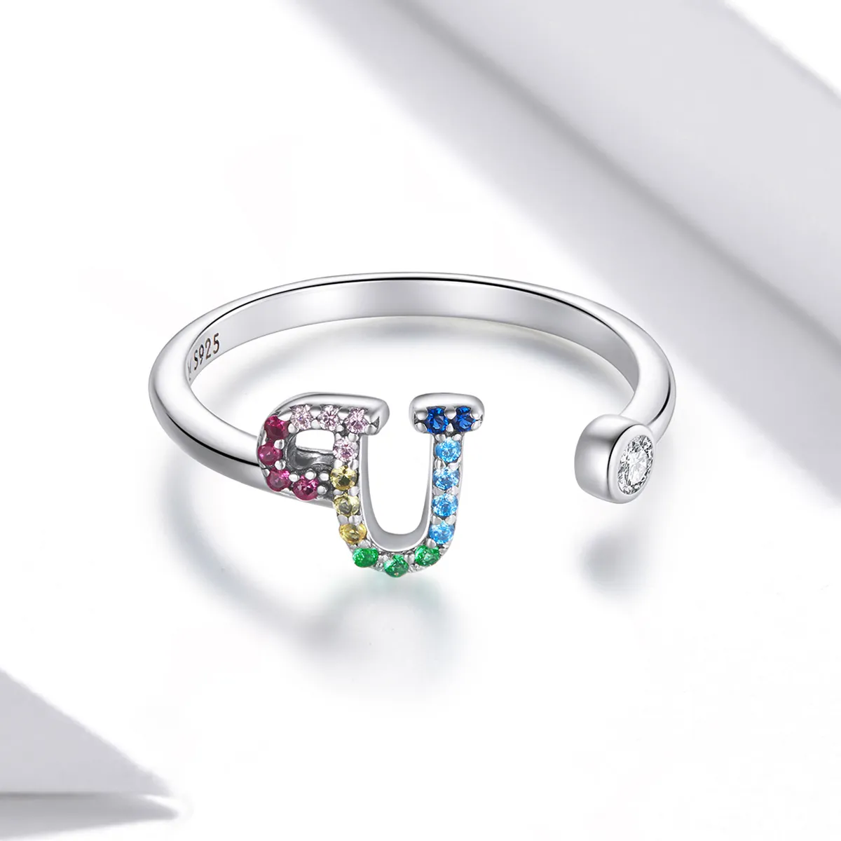 Pandora Style Colorful Letter-U Open Ring - SCR723-U