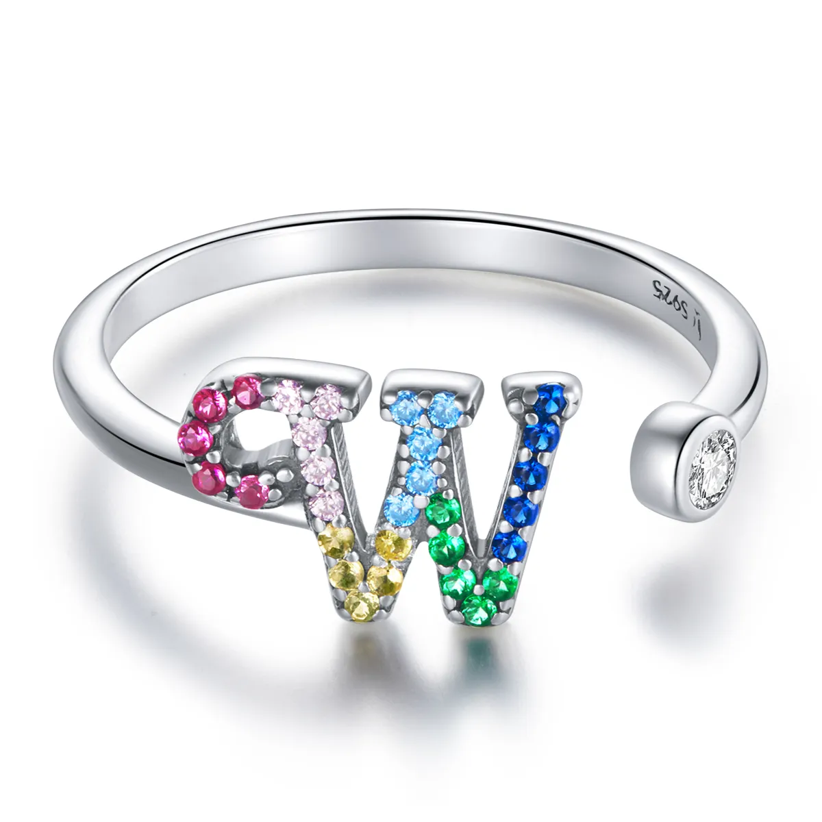 Pandora Style Colorful Letter-W Open Ring - SCR723-W