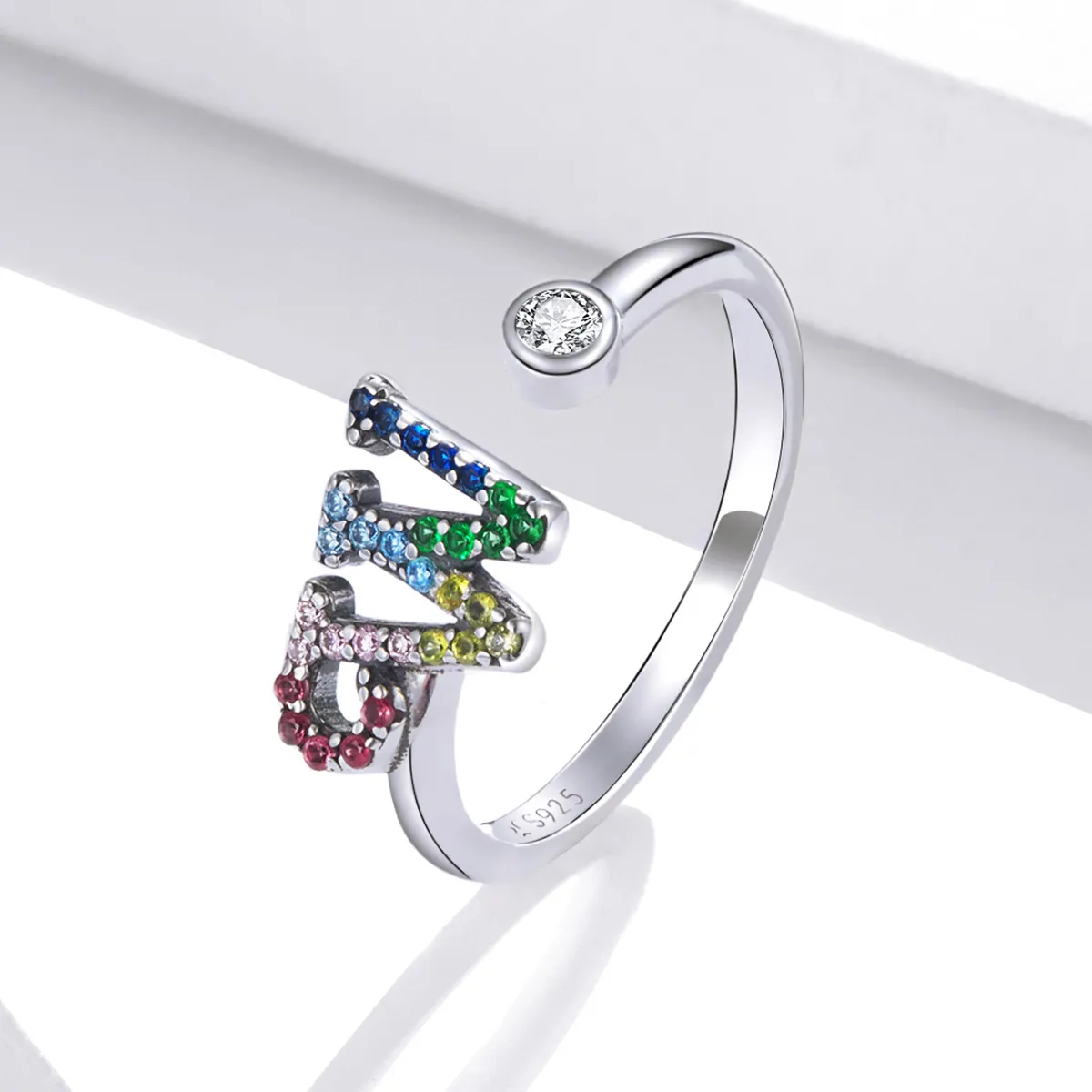 Pandora Style Colorful Letter-W Open Ring - SCR723-W