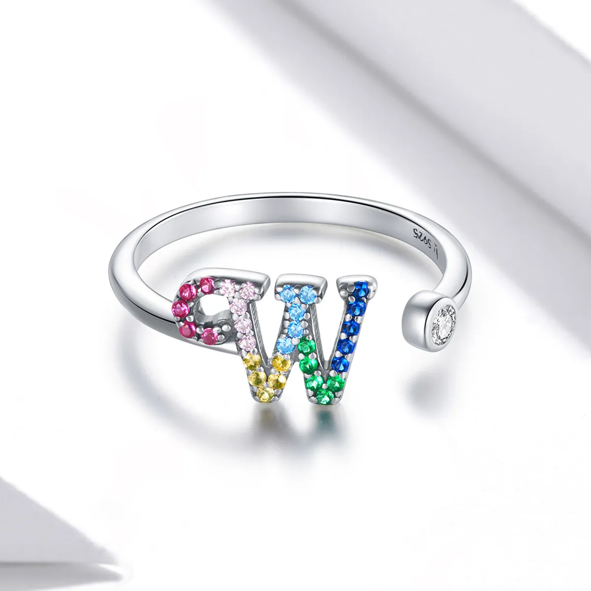 Pandora Style Colorful Letter-W Open Ring - SCR723-W