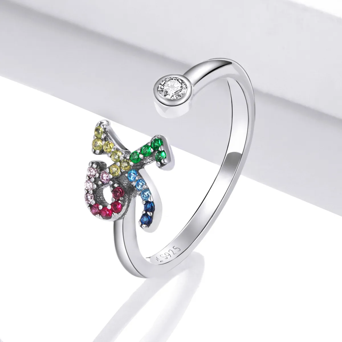 Pandora Style Colorful Letter-X Open Ring - SCR723-X