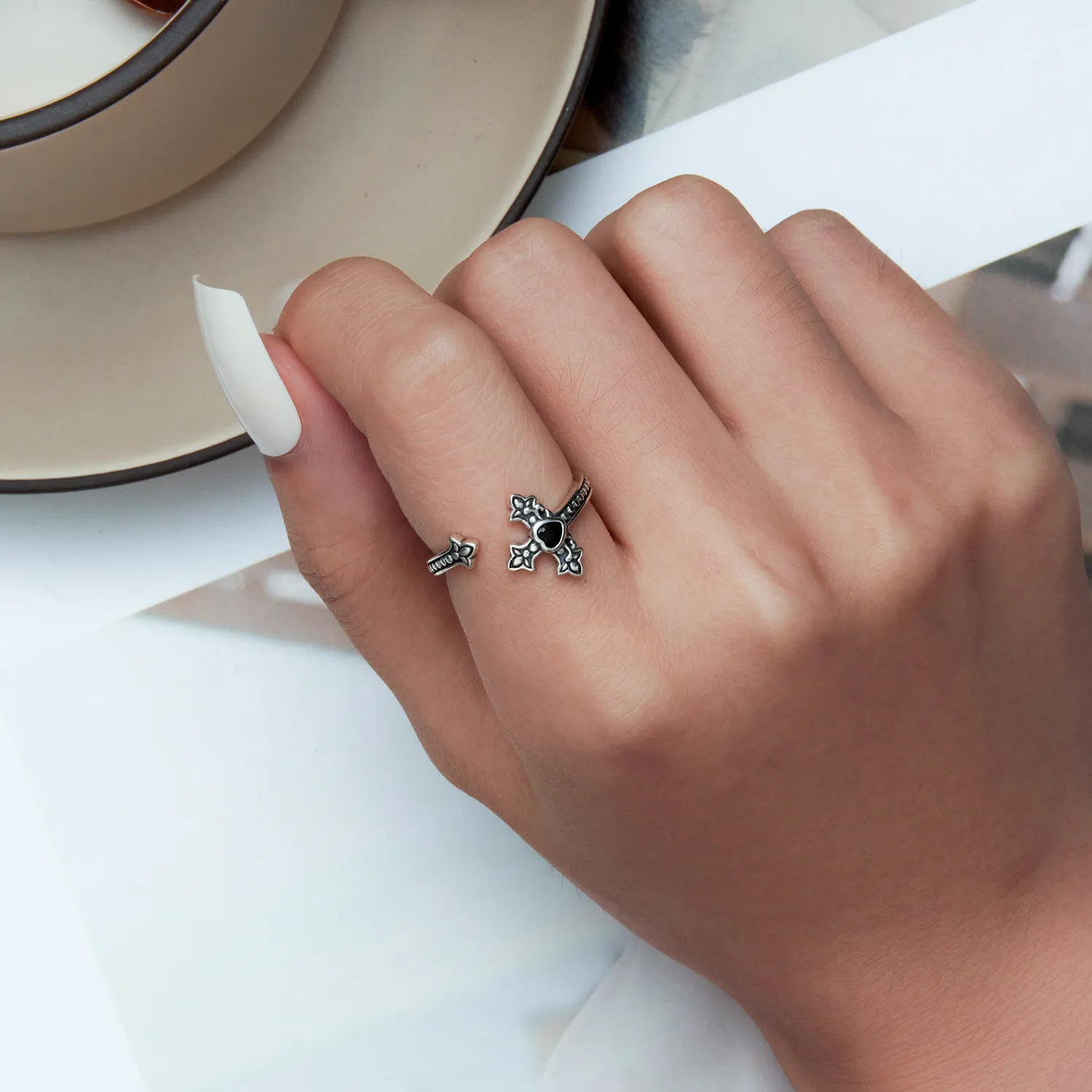 Pandora Style Cross Open Ring - BSR298