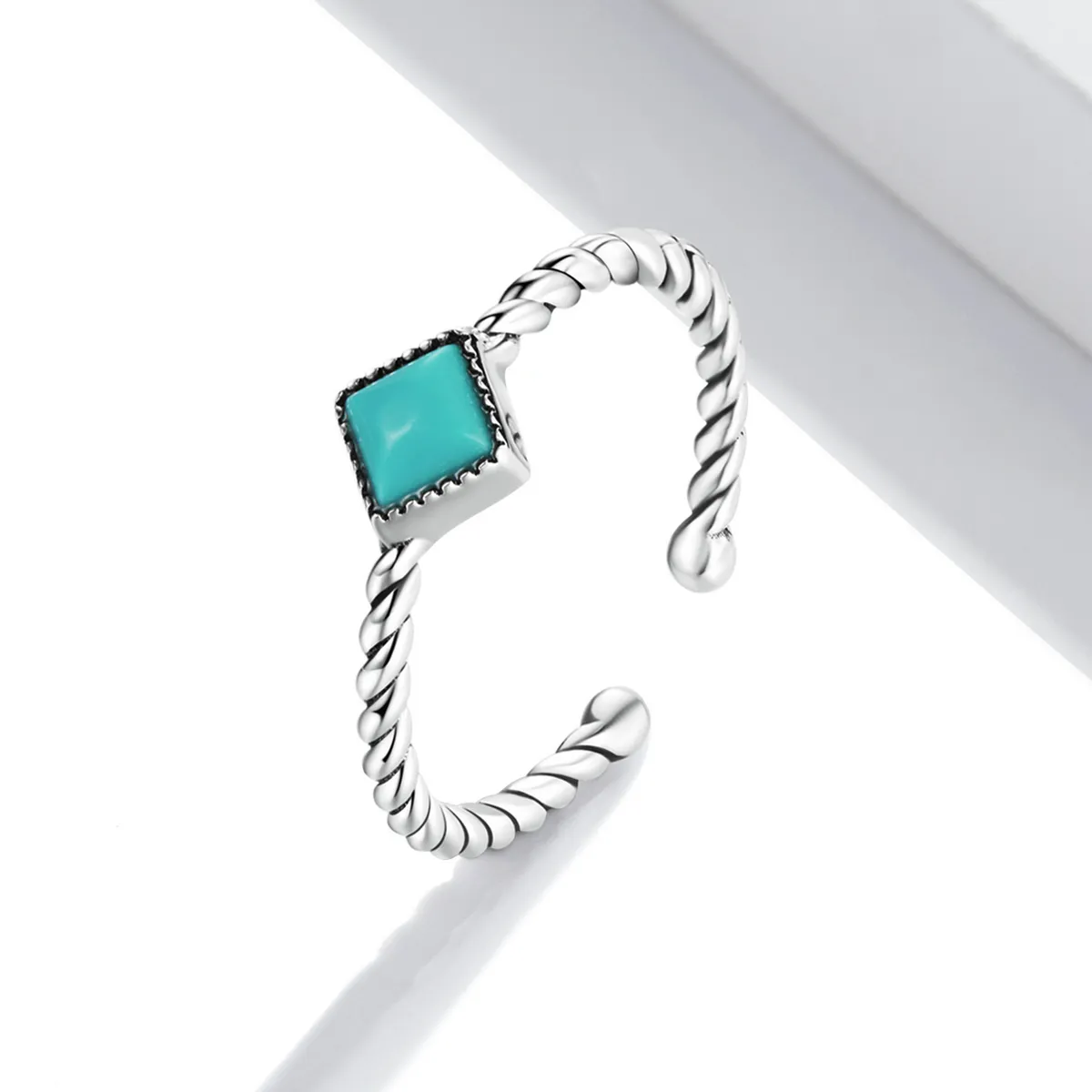 Pandora Style Geometric Turquoise Open Ring - SCR753