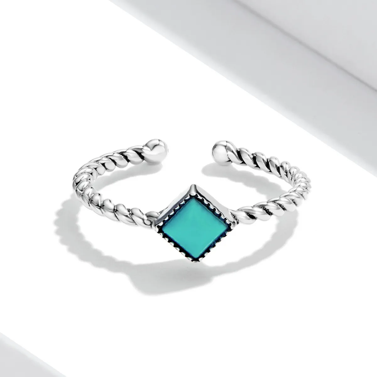 Pandora Style Geometric Turquoise Open Ring - SCR753