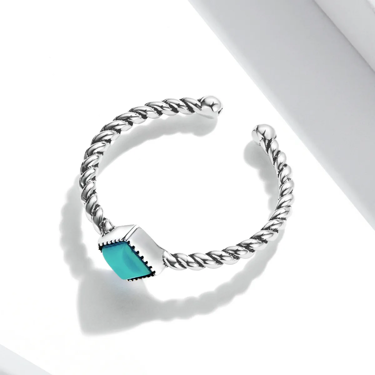 Pandora Style Geometric Turquoise Open Ring - SCR753