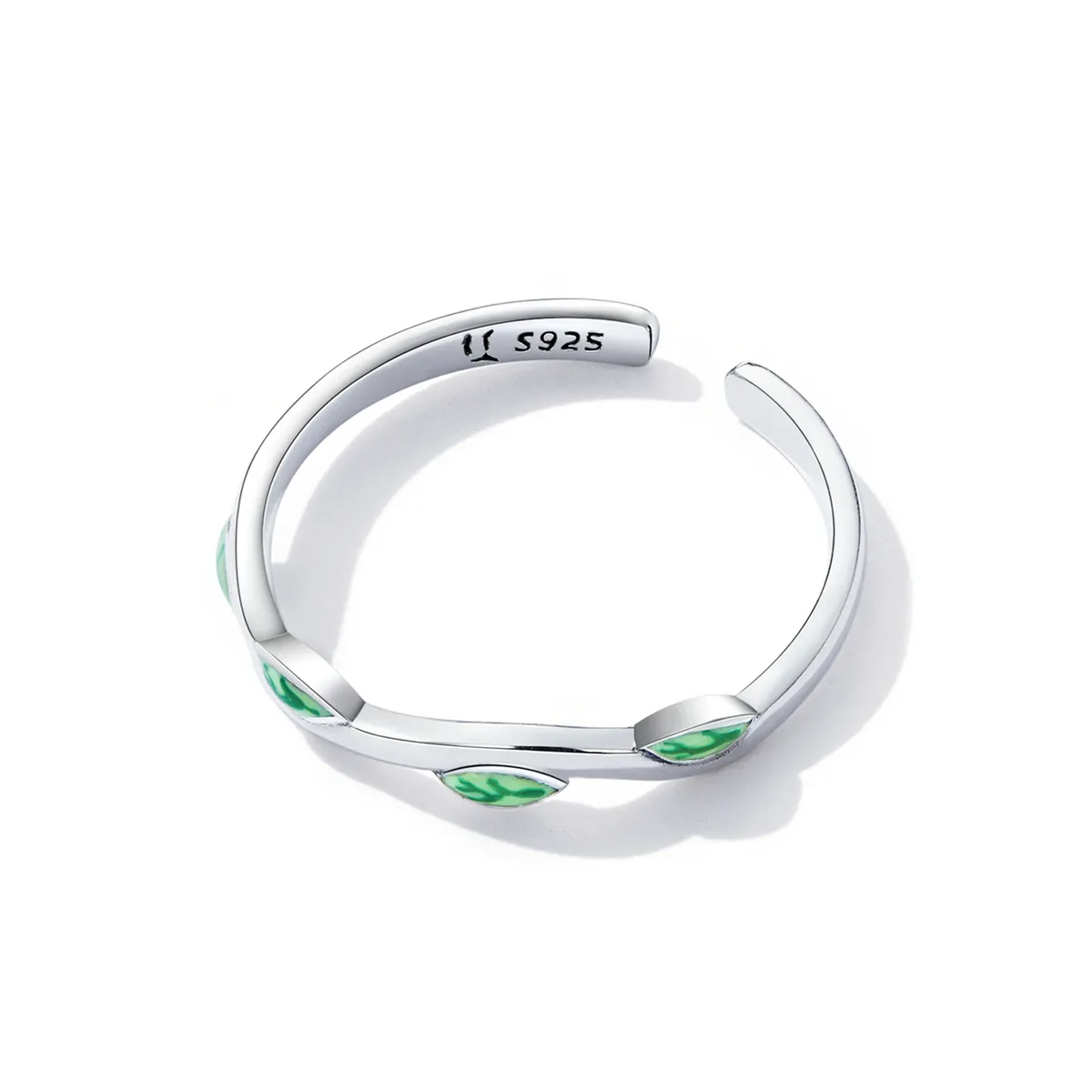 Pandora Style Green Leaves Open Ring - SCR808