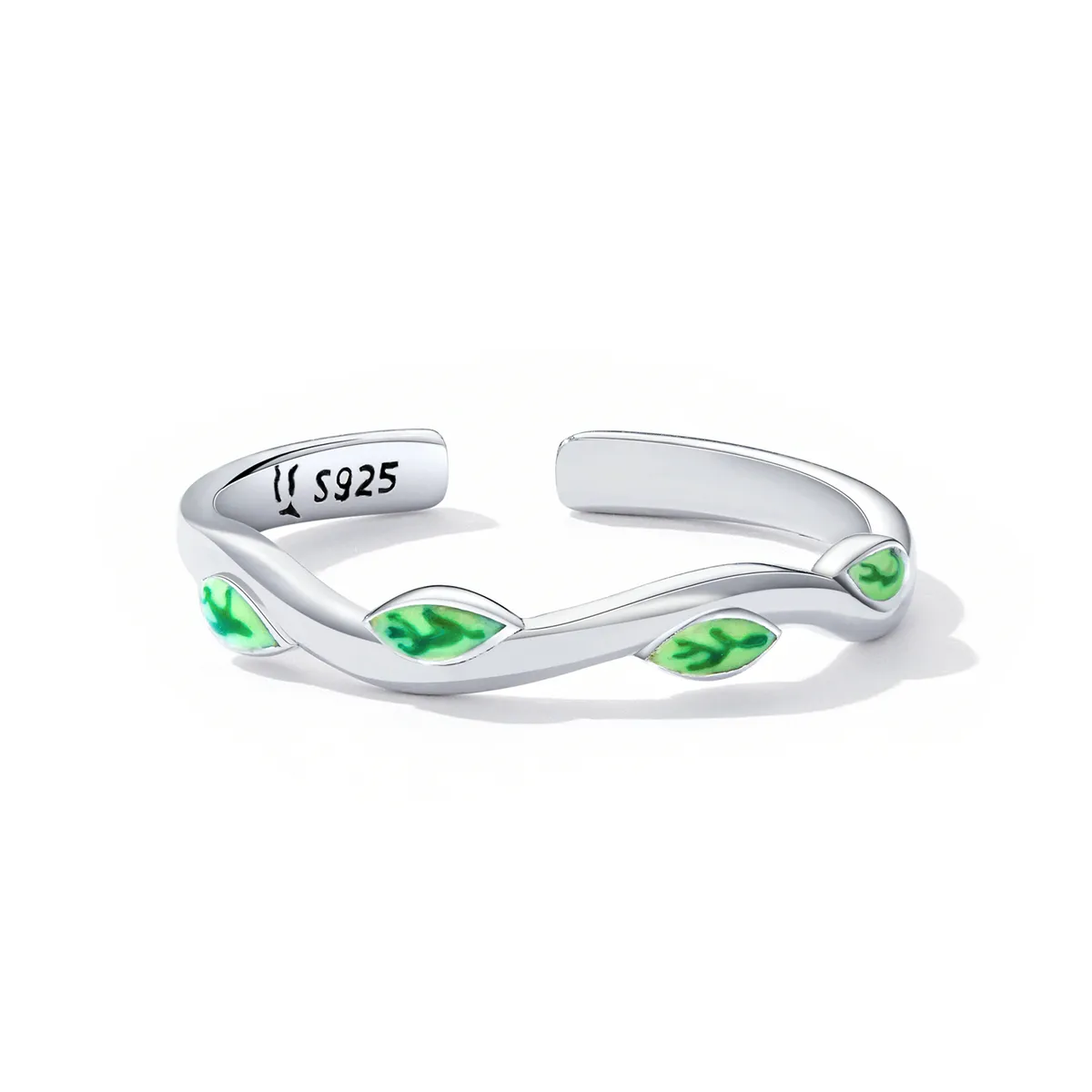 Pandora Style Green Leaves Open Ring - SCR808