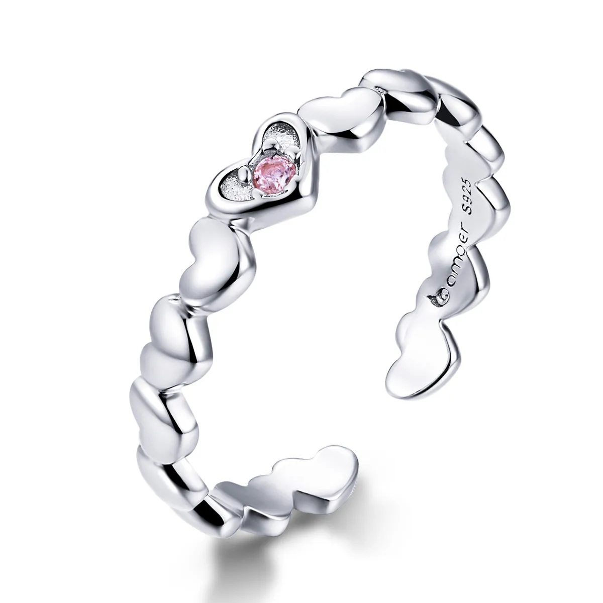 Pandora Style Heart Mirror Open Ring - BSR100