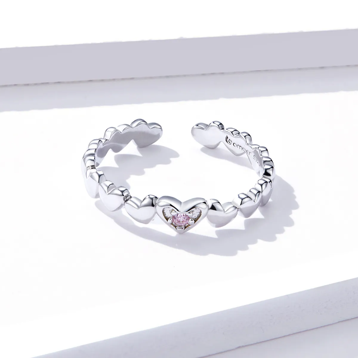 Pandora Style Heart Mirror Open Ring - BSR100