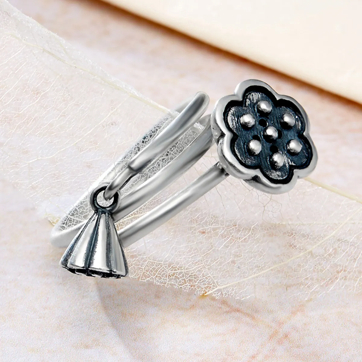 Pandora Style Lotus Pendant Open Ring - VSR054