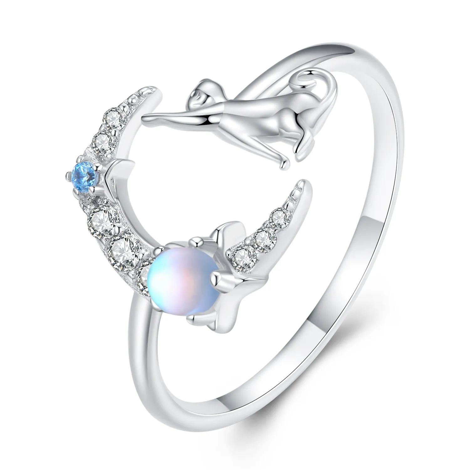 Pandora Style Moon Cat Open Ring - BSR315