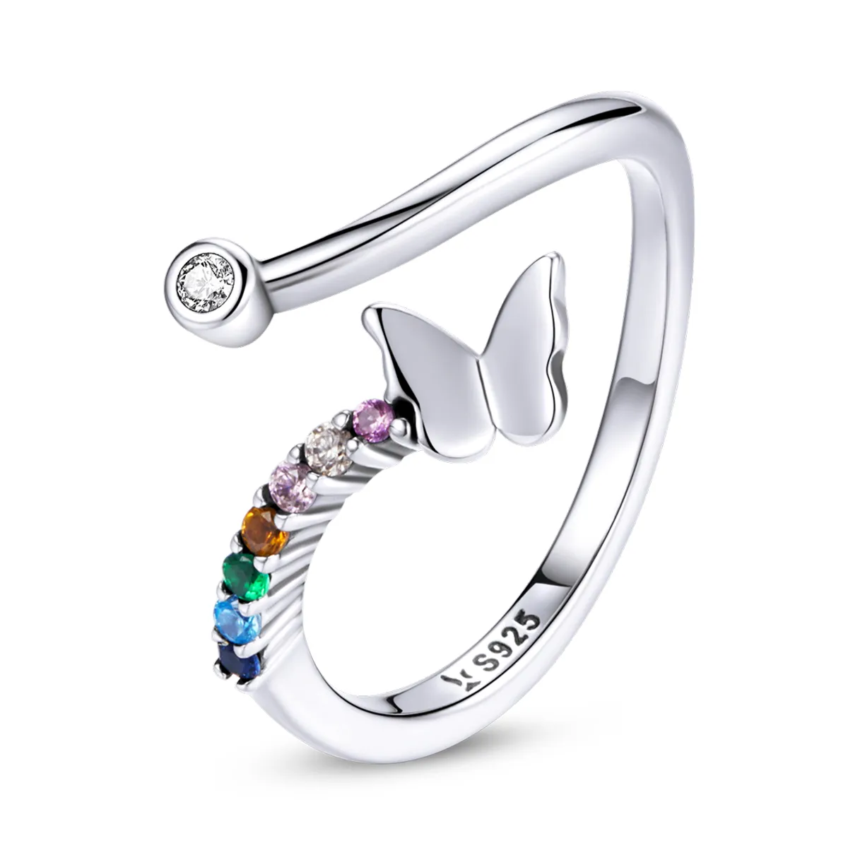 Pandora Style Rainbow Butterfly Open Ring - SCR730