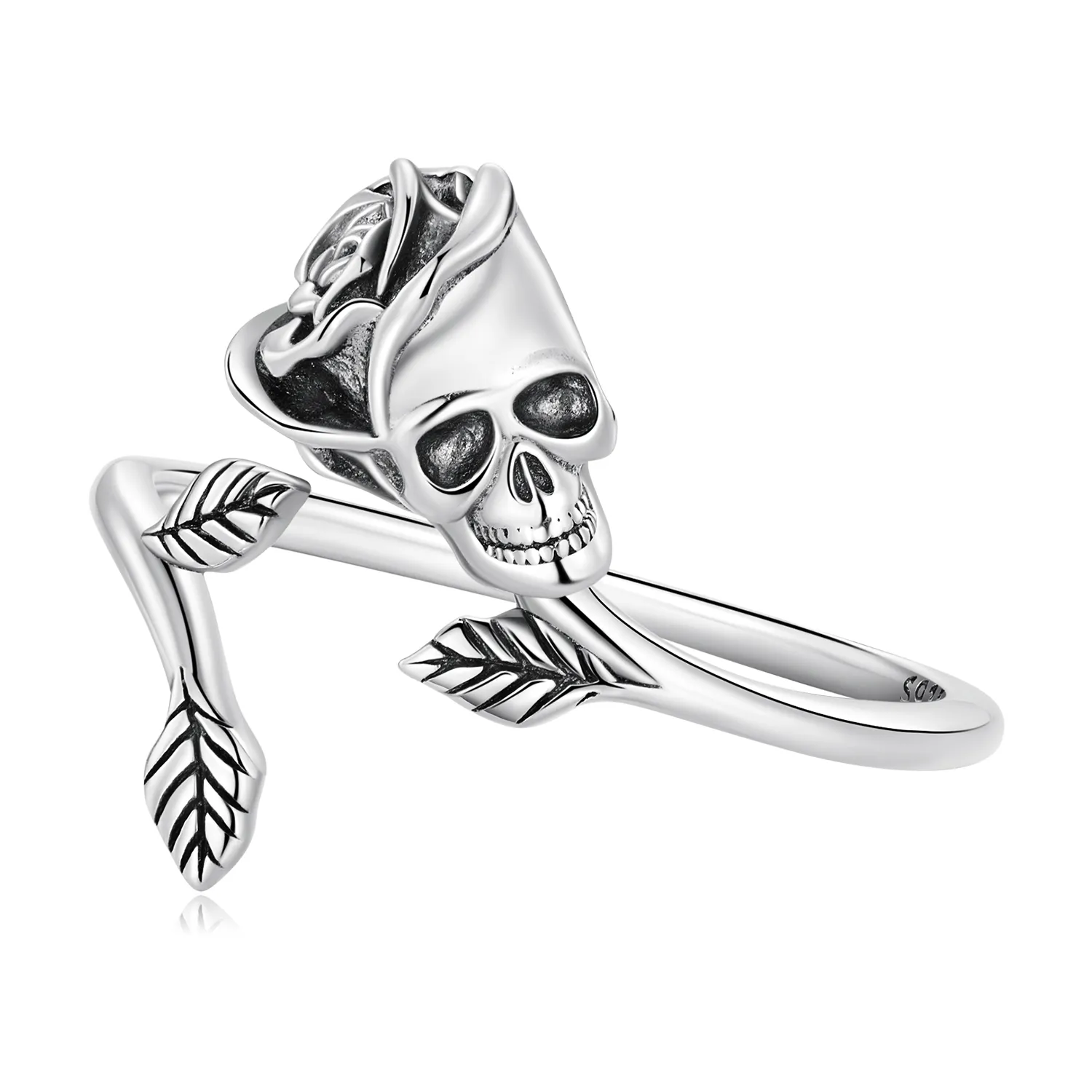 Pandora Style Skull Rose Open Ring - SCR879