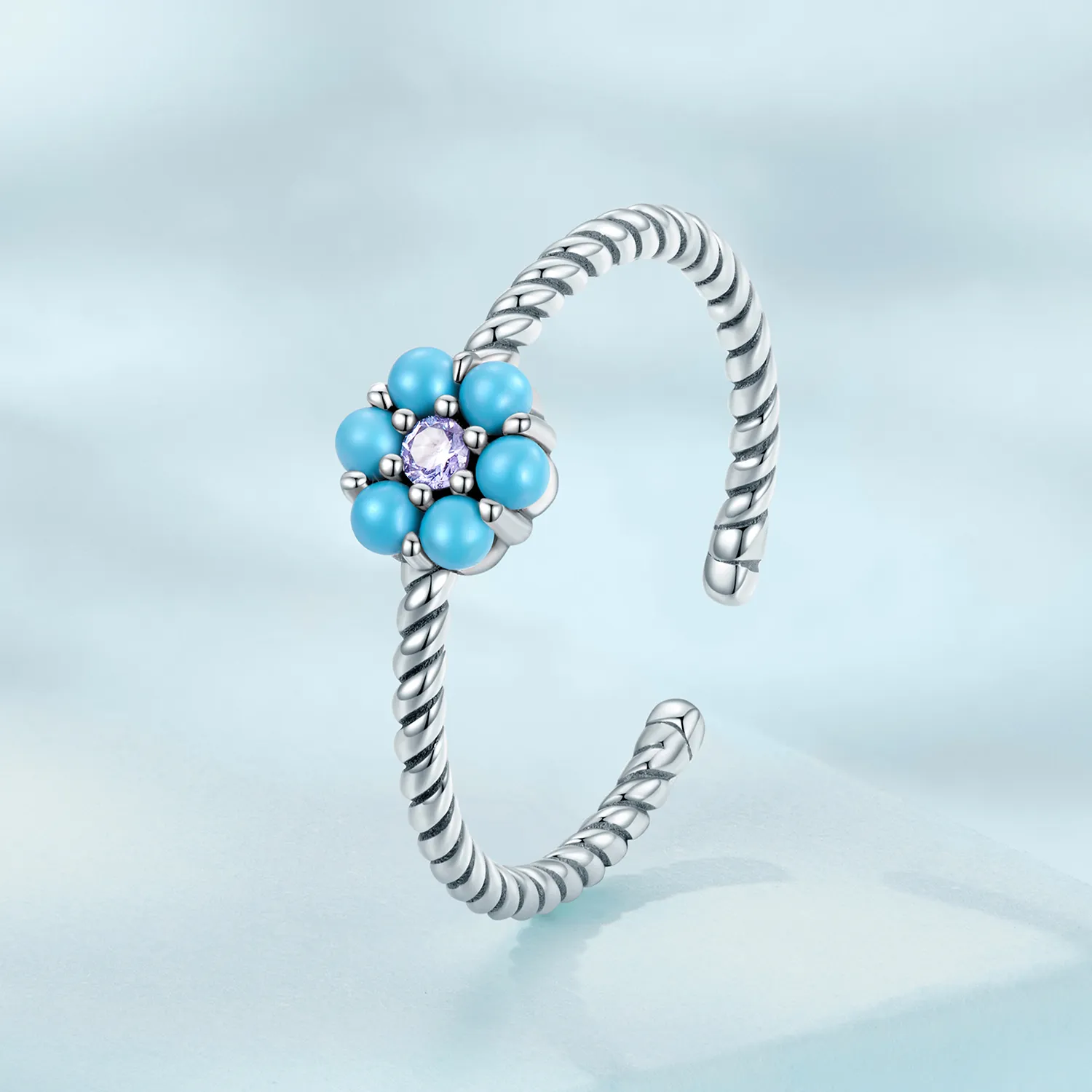 Pandora Style Turquoise Florets Open Ring - SCR884