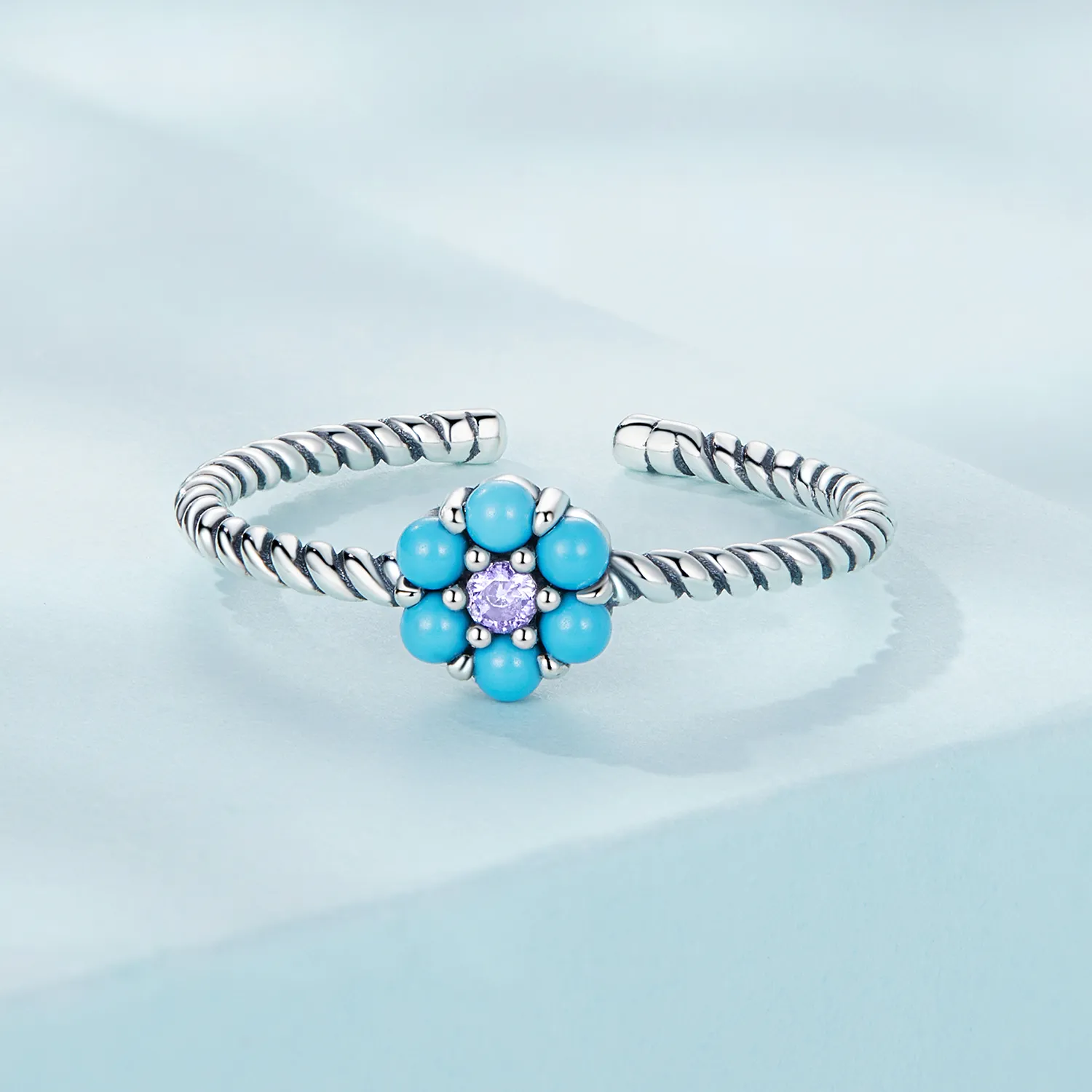 Pandora Style Turquoise Florets Open Ring - SCR884