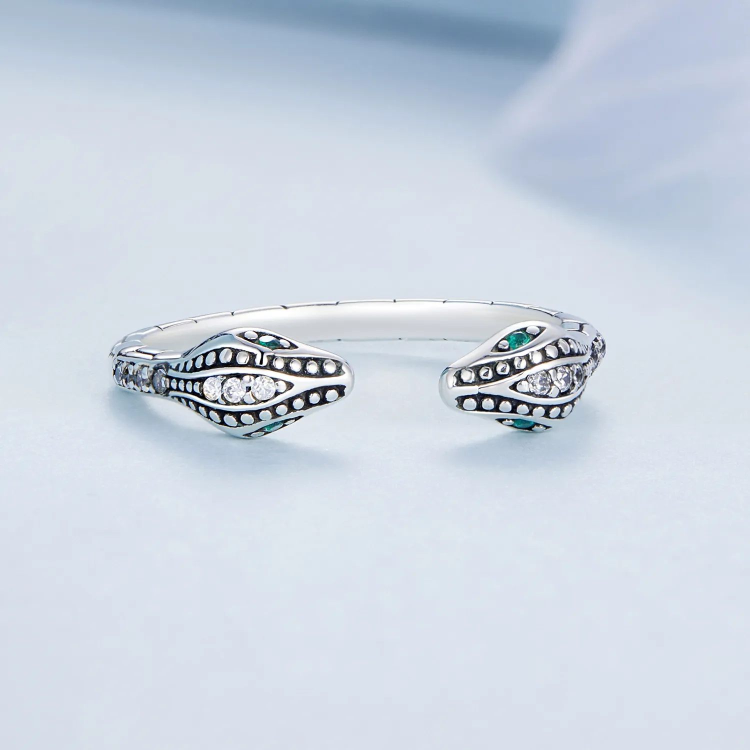 Pandora Style Two-Headed Snake Open Ring - BSR317