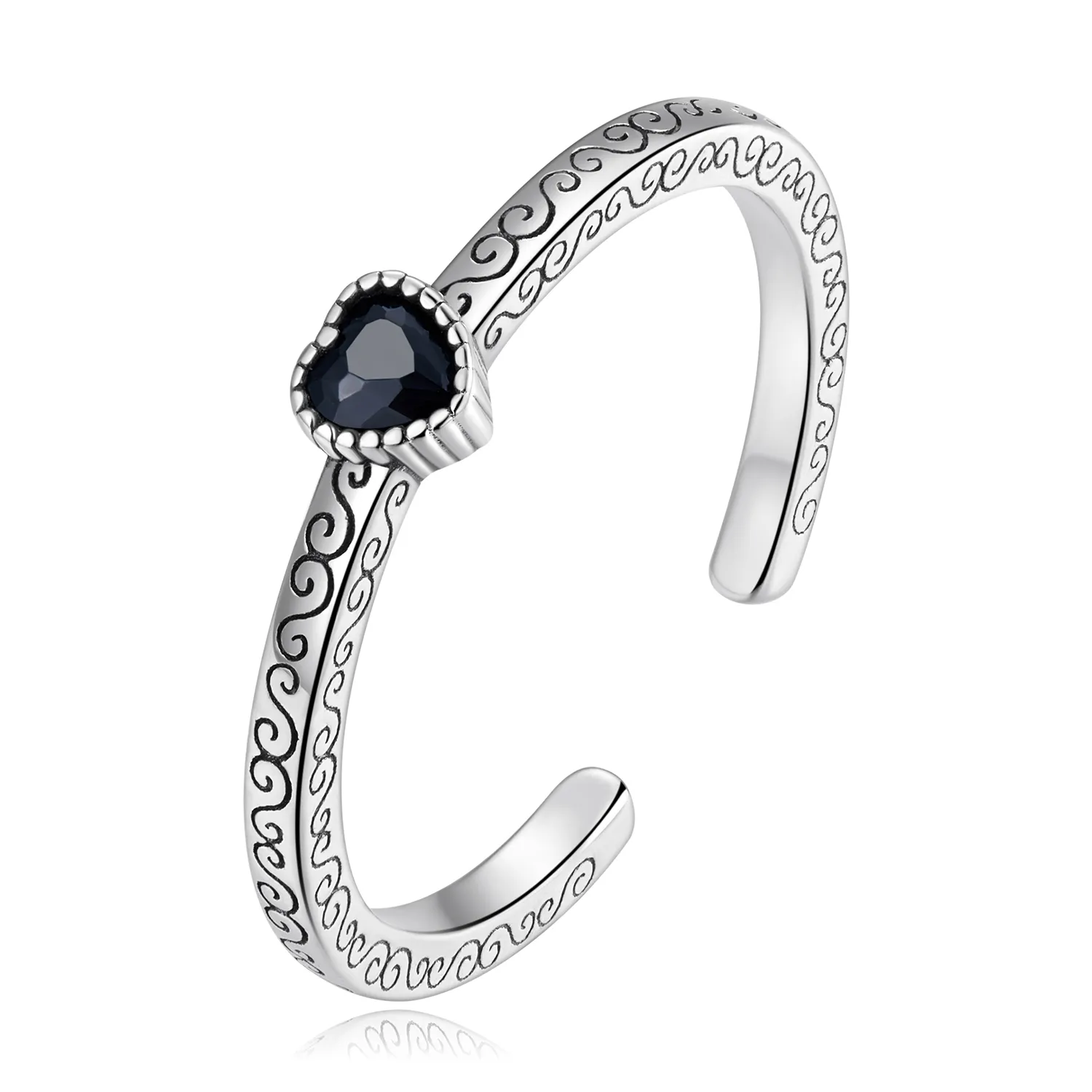 pandora style vintage black zircon open ring scr878