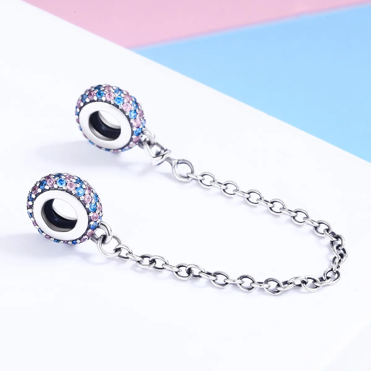 Pandora Style Pink Blue Miracle Safety Chain - SCC379