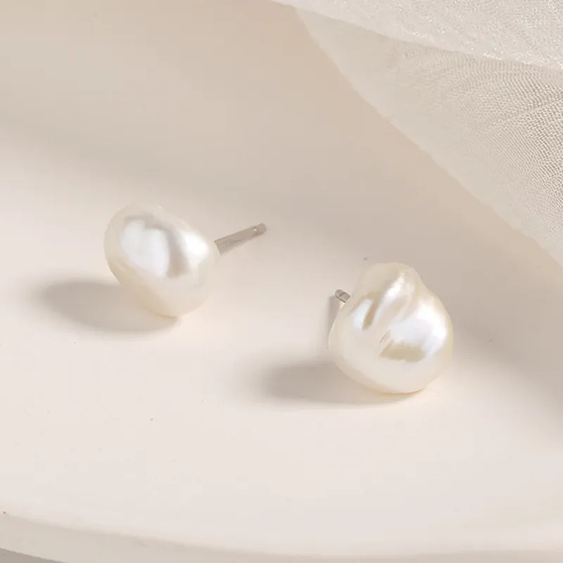 Pandora Style Baroque Pearl Stud Earrings - BSE604