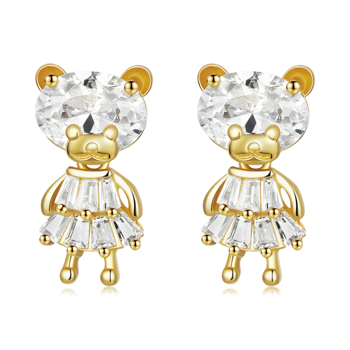 Pandora Style Bear Girl Stud Earrings - BSE540