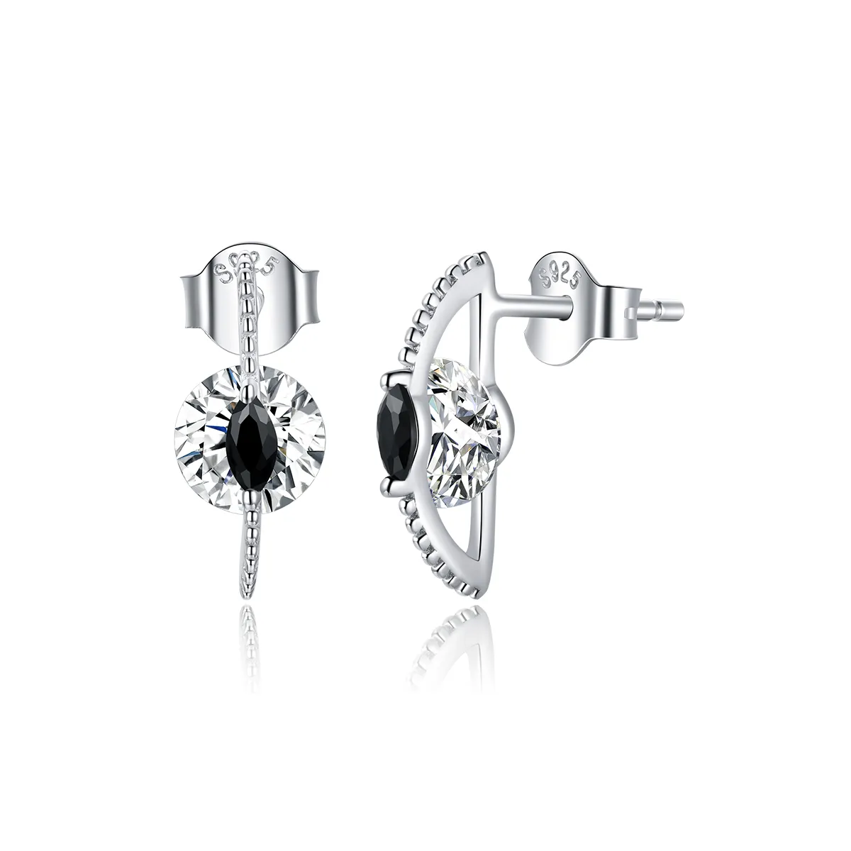 Pandora Style Between Black and White Stud Earrings - SCE1036