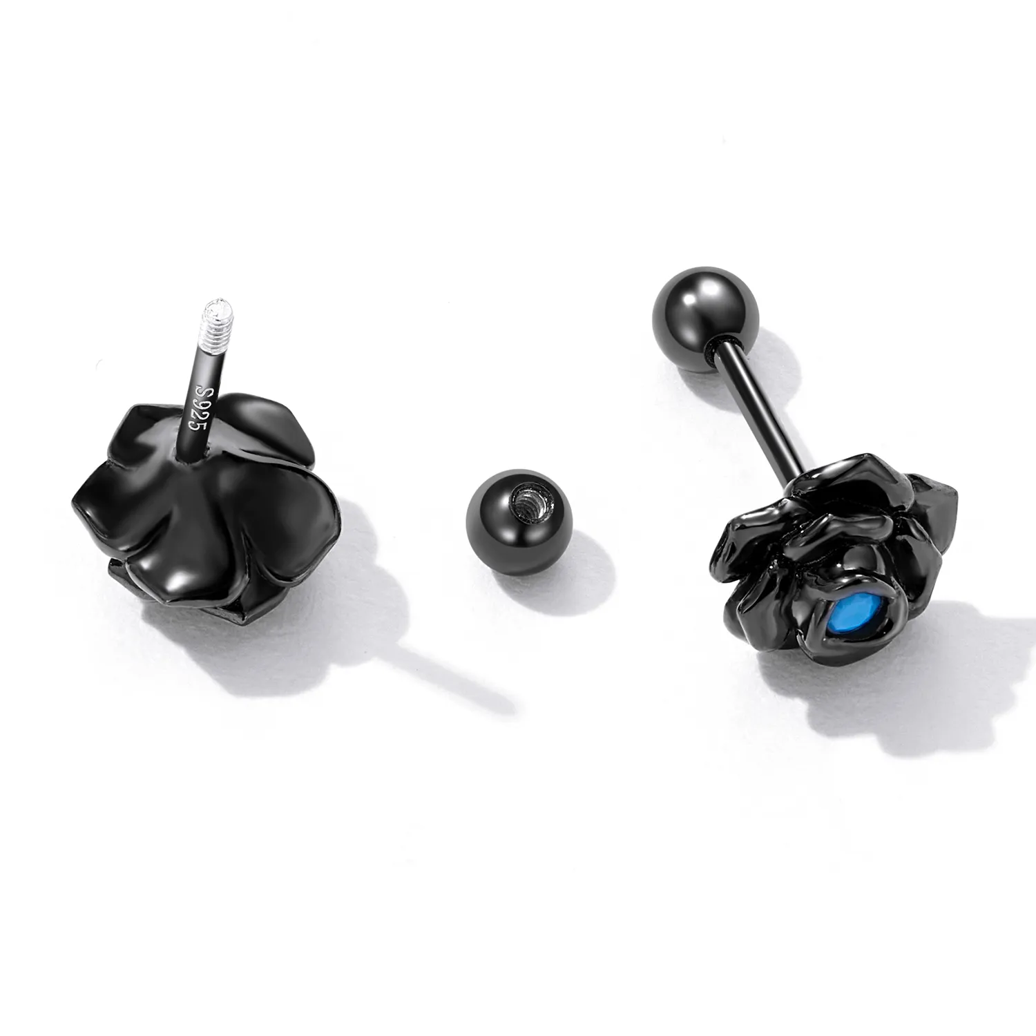 Pandora Style Black Rose Stud Earrings - SCE1401