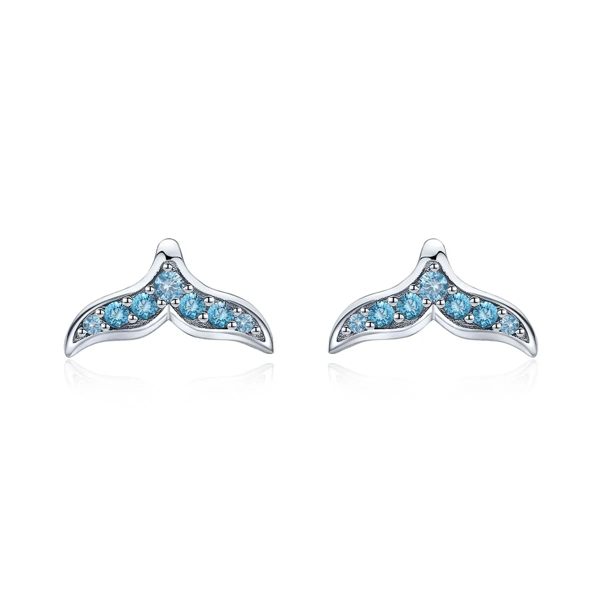 Pandora Style Blue Fishtail Stud Earrings - BSE058