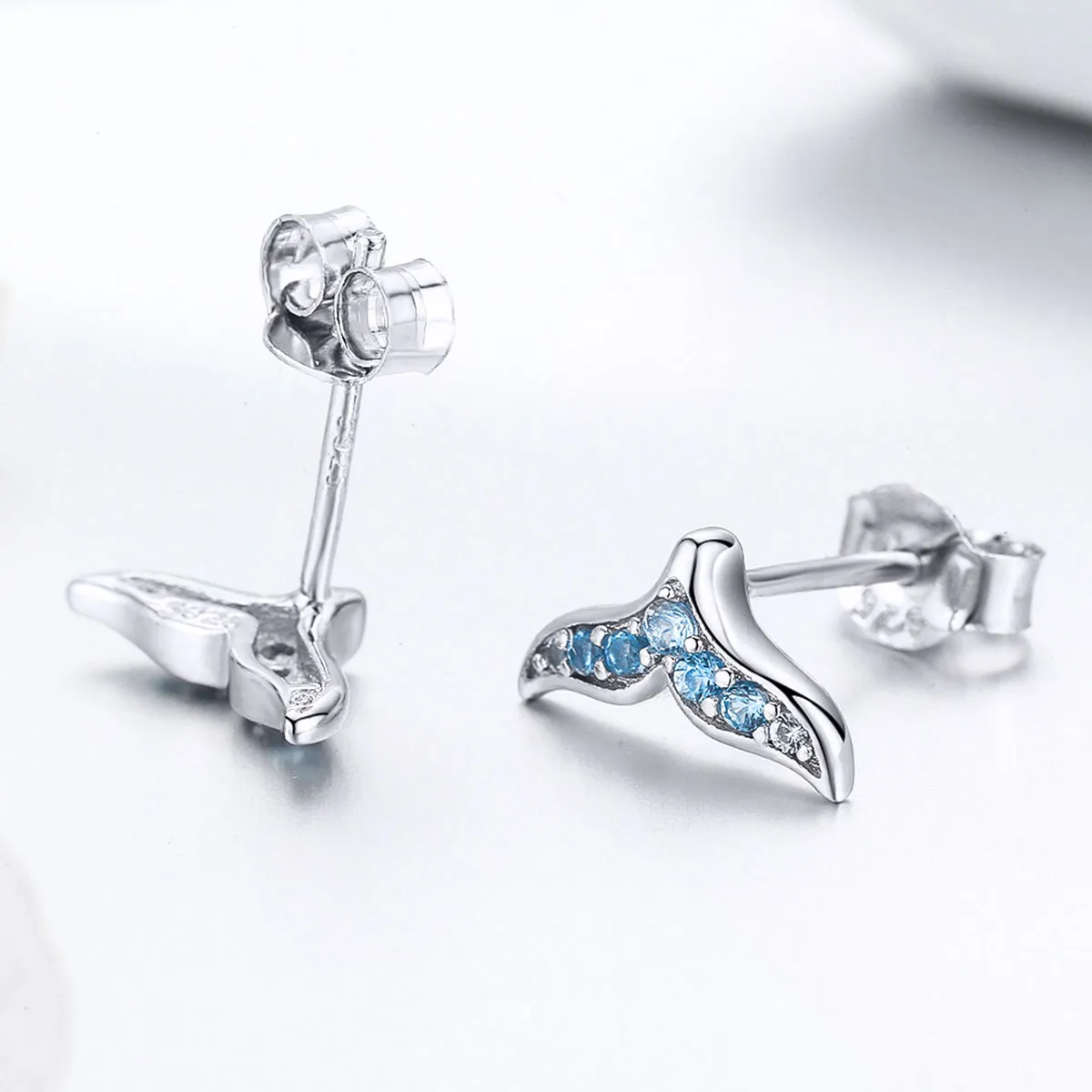 Pandora Style Blue Fishtail Stud Earrings - BSE058