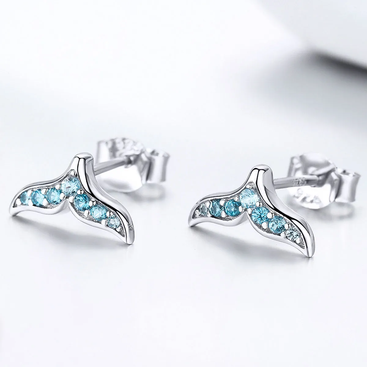 Pandora Style Blue Fishtail Stud Earrings - BSE058