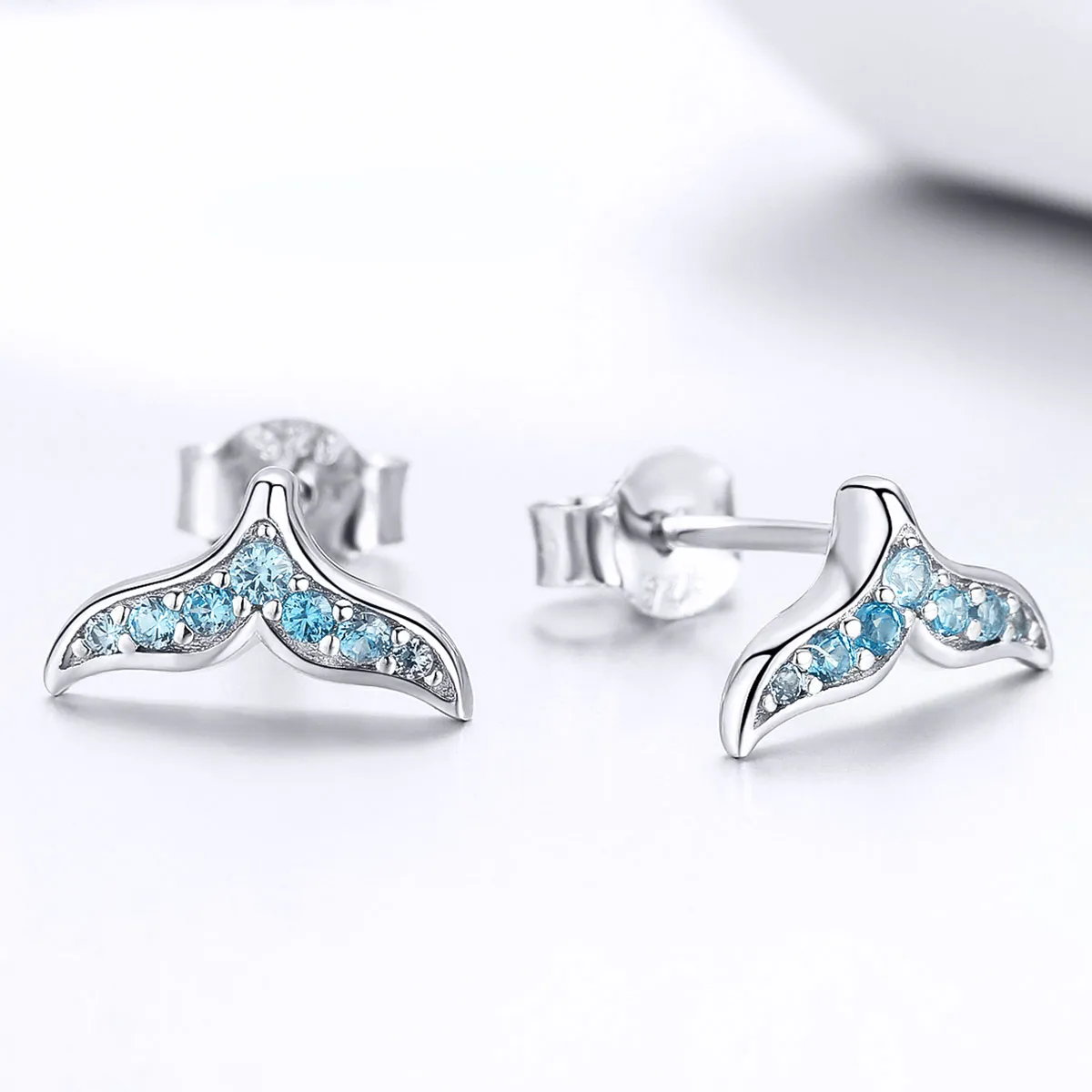 Pandora Style Blue Fishtail Stud Earrings - BSE058