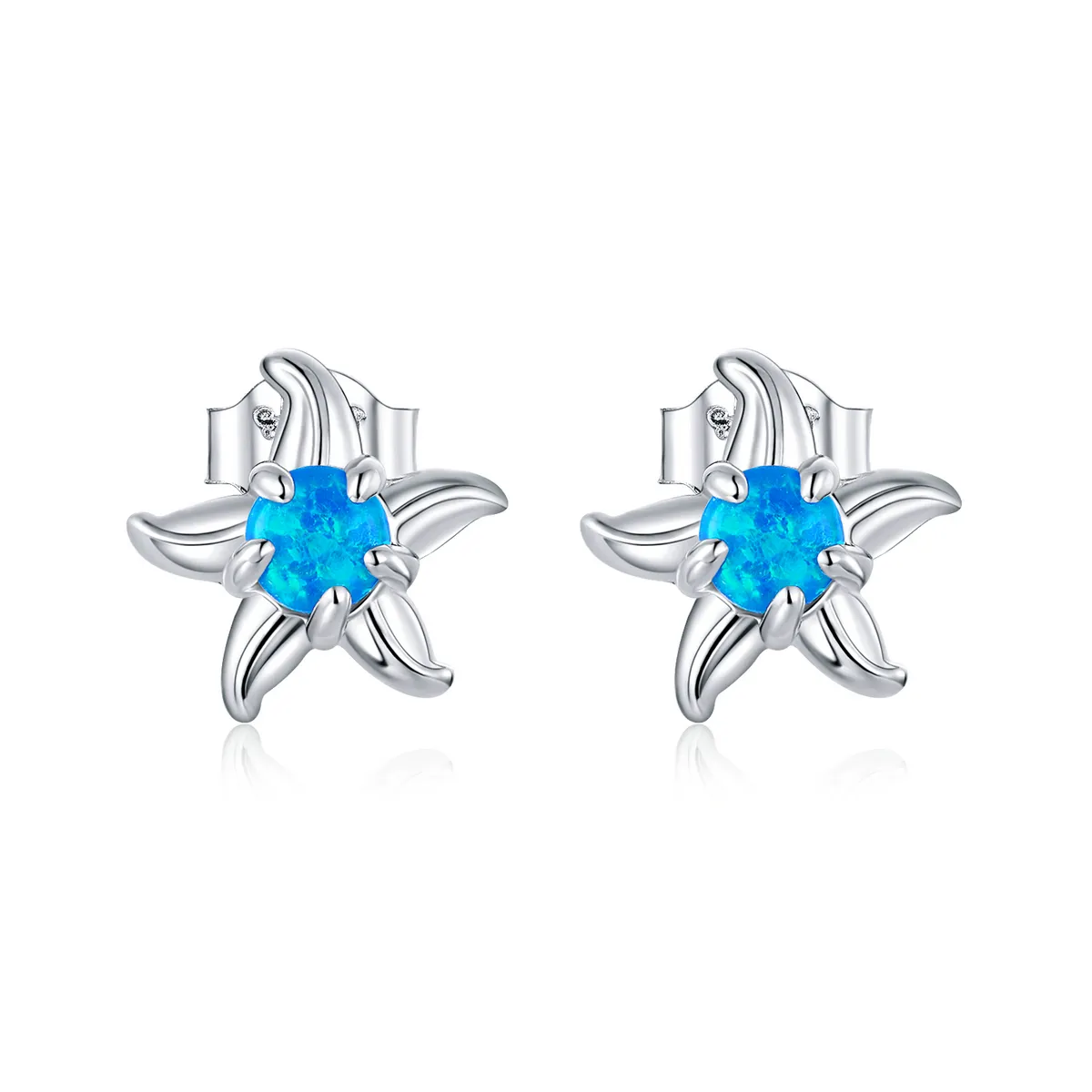 Pandora Style Blue Starfish Stud Earrings - SCE886