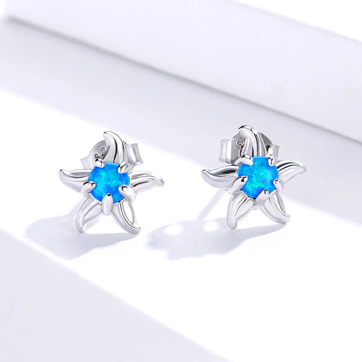 Pandora Style Blue Starfish Stud Earrings - SCE886