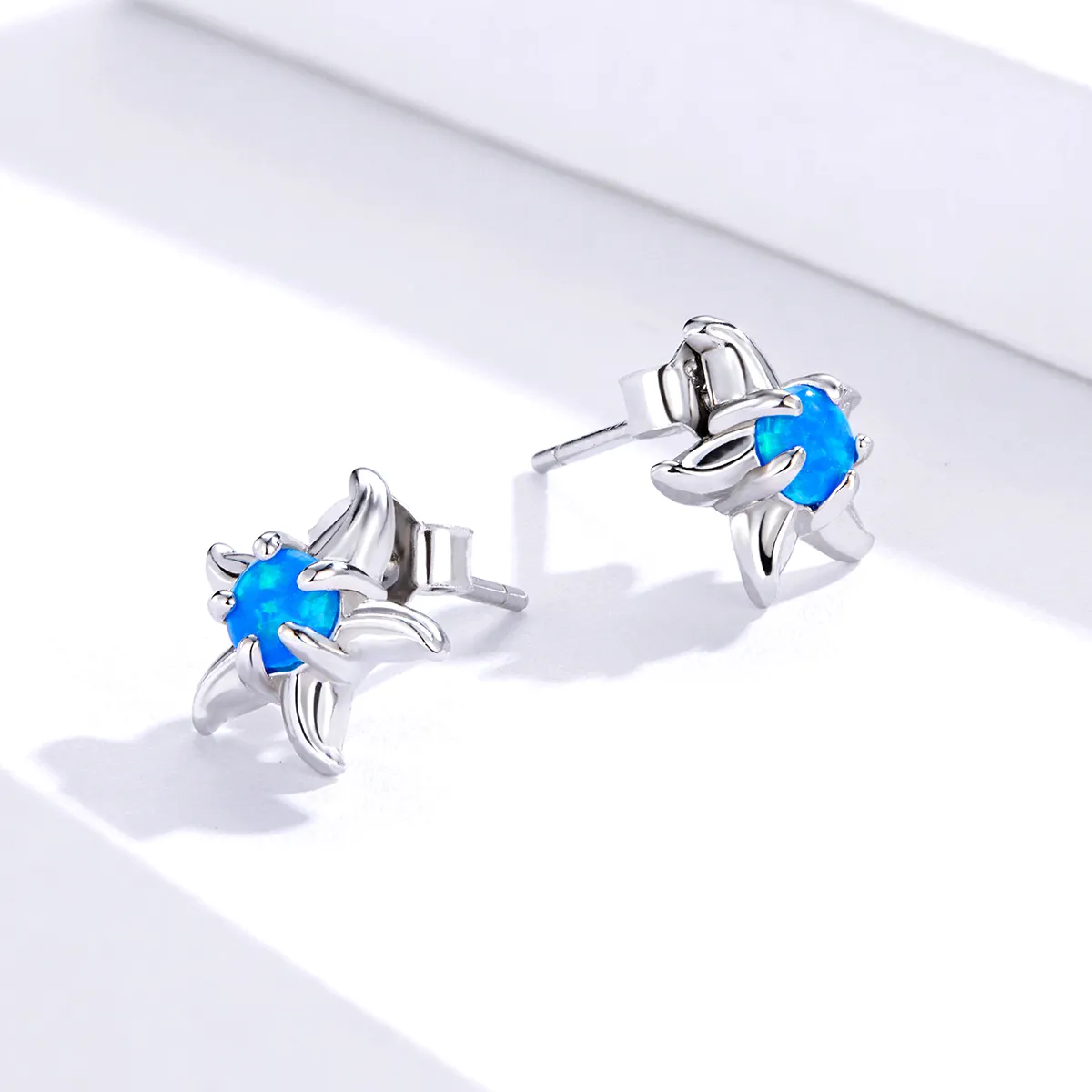 Pandora Style Blue Starfish Stud Earrings - SCE886