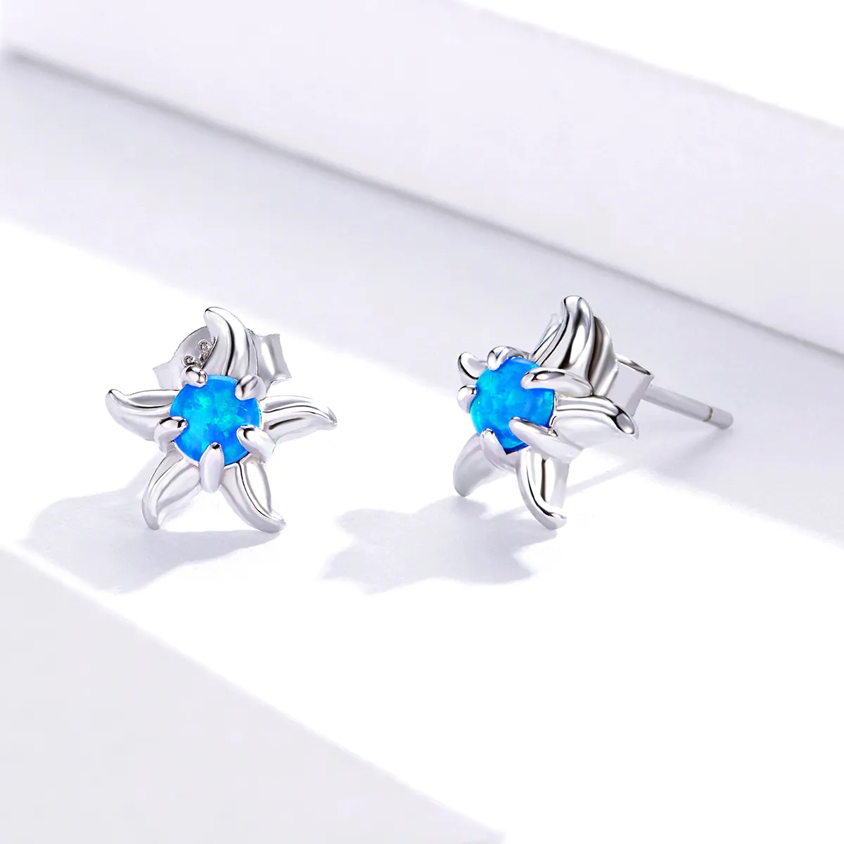 Pandora Style Blue Starfish Stud Earrings - SCE886